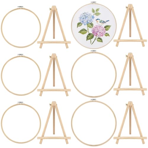 Novabright 12 Pcs Large Bamboo Embroidery Hoops with Triangle Display Stand - size: Large