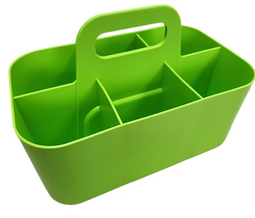 2 Pack Small 6 Compartment Multiuse Caddy Organizer with Handle Art Craft Supplies, Office, Desk, Stationery Pen Holder Stackable- Made In USA (Orange/Green) - color: Orange / Green