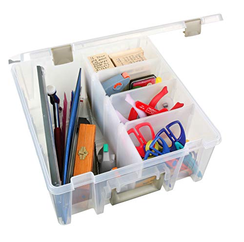ArtBin 6990ZZ Super Satchel Double Deep 3-Pack, Portable Art & Craft Organizers with Handles, [3] Plastic Storage Cases, Clear & Gold