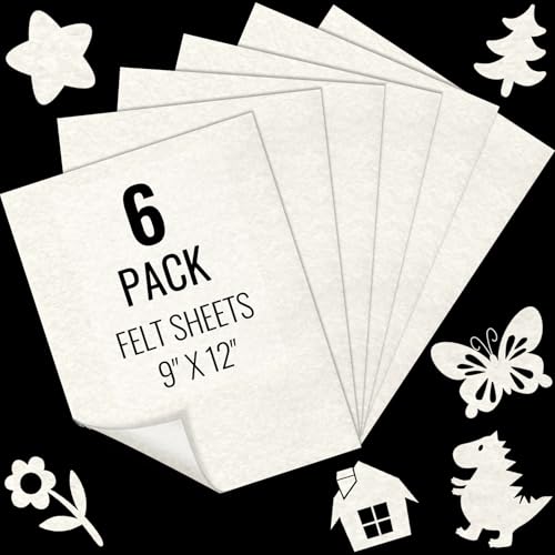 IONTACH 9" X 12" Soft Felt Sheets 1.6mm Thick (6 Packs, Ivory) - color: Ivory
