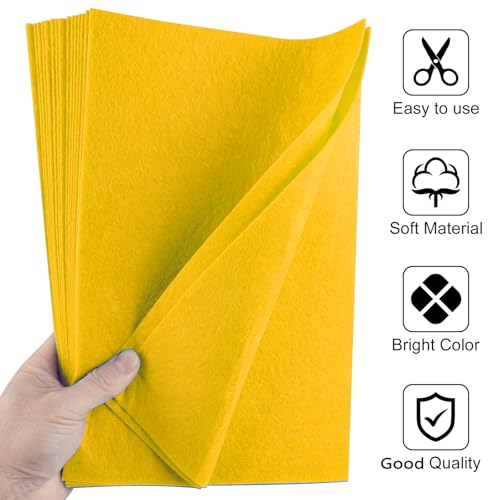 20 Pcs Yellow Felt Fabric Sheet 8" x 12" Assorted Color Felt Fabric Sheets for Crafts DIY Handcraft Sewing Squares Patchwork Nonwoven - color: Yellow