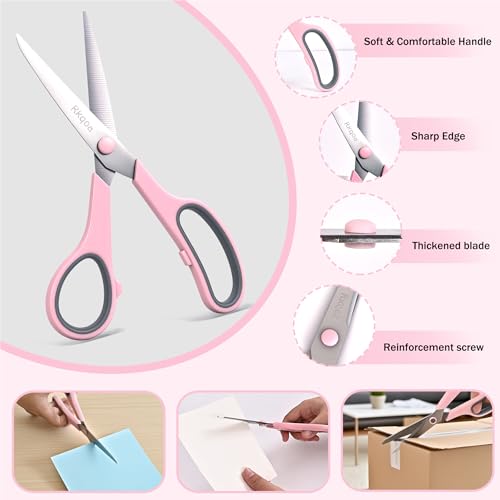 Black 6 Scissors Pack, Rkqoa 8" All Purpose Sharp Scissor for Everyday Use - color: Black 6 Pack
