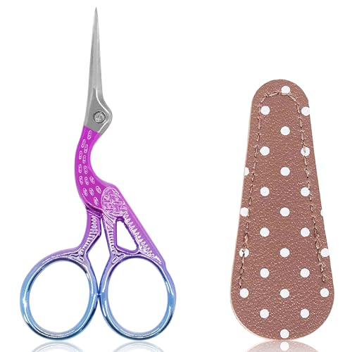 BIHRTC 3.6" Detail Shears Small Stainless Steel Small Embroidery Scissor - color: Blue Pink, size: 3.6inch