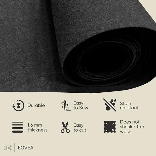 EOVEA | Acrylic Felt Fabric by The Yard | 72" Wide | 1.6mm Thick | Soft & Durable Non-Fraying Felt | for DIY Crafts, Sewing, Upholstery, Costumes & Padding(Black, One Yard) - color: Black, size: 1 Yard