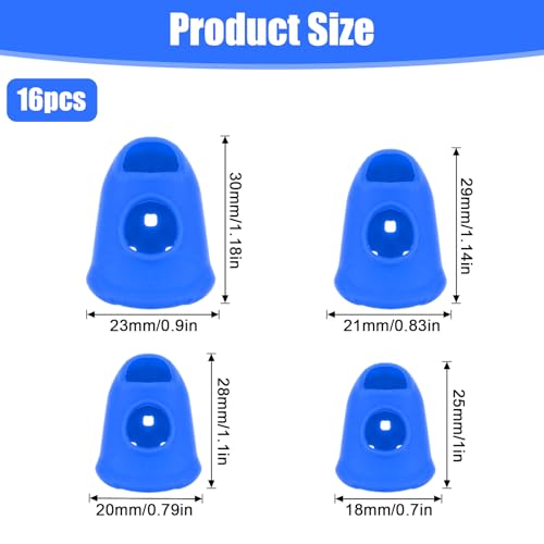 16 Pcs Thimbles for Hand Embroidery, Thumb Protectors 4 Size Silicone Thimble Fingertip Grips Rubber Pads Cover Breathable Pads Cover for Paper Sorting Money Counting Sewing Guitar Playing