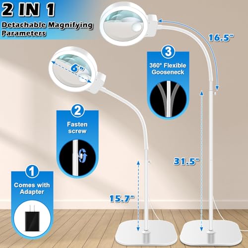 30X 10X Large Floor Magnifying Glass with Light and Stand - color: White