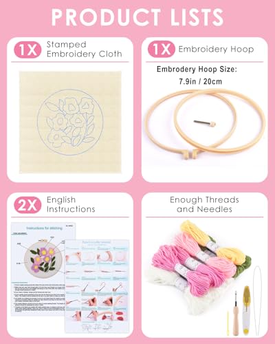 TINDTOP Punch Needle Kits, Flowers Punch Embroidery Kits for Adults - color: Set C