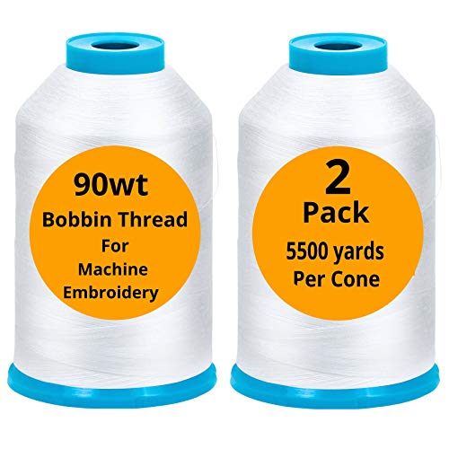 90wt X-Large Machine Embroidery Bobbin Threads Cones 2 Pack 5500 Yards Each