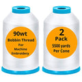 90wt X-Large Machine Embroidery Bobbin Threads Cones 2 Pack 5500 Yards Each
