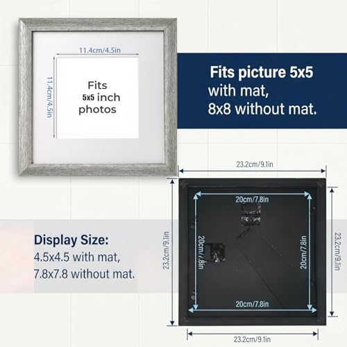 8x8 Silver Photo Frame Gallery Picture Frame with 5x5 mat,Freestanding and Wall Mountable - color: Silver, size: 8x8