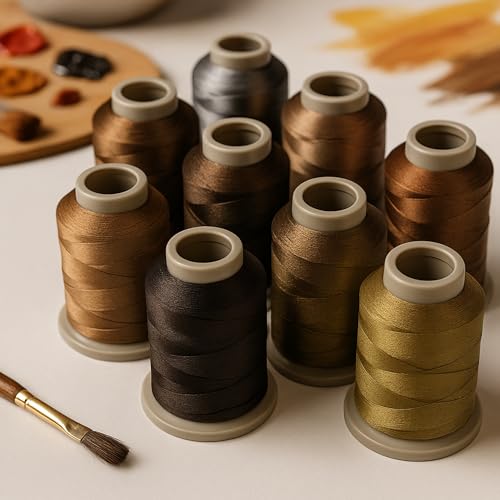 Mixed Color Embroidery Thread 8-Pack | 9256 | 8024 | 9067 | 9858 | 8143 | 111 | 8162 | 9933 | 15 Gr Polyester Embroidery Machine Thread (8, Brown) - color: Brown
