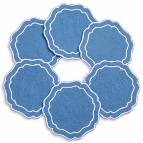 Linen Coasters for Drinks, Set of 6, 6 inch, Ocean - color: 1249 - Ocean, size: 6 inches