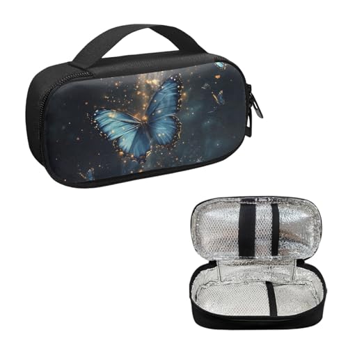 Blue Butterfly Insulin Cooler Travel Case with Side Handle Diabetic Insulated Organizer Portable Cooling Bag for Insulin Pen and Medication Diabetic Supplies - color: Blue Butterfly