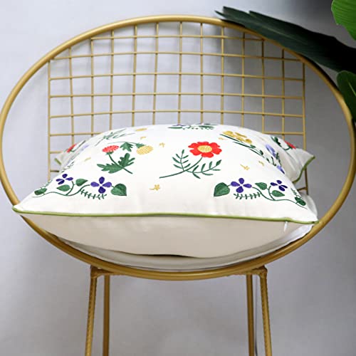 Set of 2 Embroidered Decorative Throw Pillow Covers Couch Square Pillowcases Cushion for Bedroom Sofa Farmhouse Decor 18x18 Inch (Flower-C) - color: Flower-c