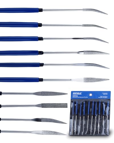 HIPULX Diamond File Set, 10pcs 5.5 Inch Curved & Shaped Mini Files with Non-Slip Rubber Handle Needle Files for Jewelry, Model Making, Metal, Glass, Woodworking - color: MODEL A