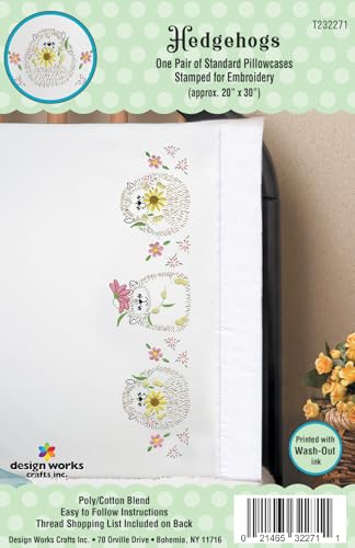 Design Works Crafts Hedgehogs Stamped for Embroidery Pillowcases - Set of 2