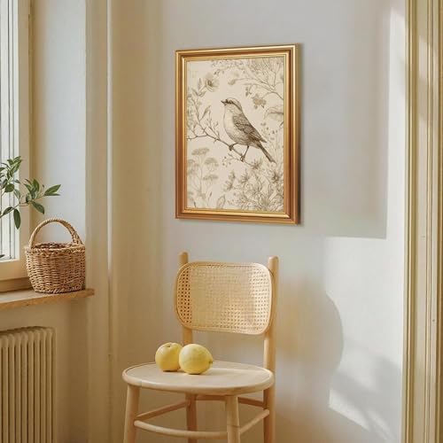 Wojuin Antique Style Sparrow Floral Etching Framed Canvas Wall Art 12x16 in - color: Sparrow, size: 16"L x 12"W