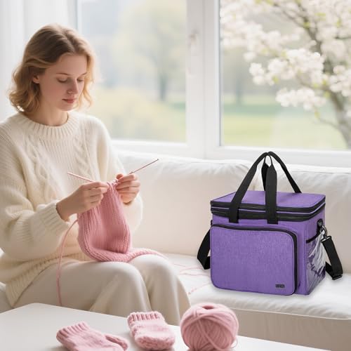 Teamoy Crochet Bag, Knitting Bag Yarn Storage Tote, Yarn Organizer, Purple - color: Purple