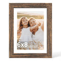 Hongkee 6x8 Picture Frame with Real Glass Wood Frame, 1 Pack (with Mat 5x7) - color: Rustic Brown, size: 6X8 in