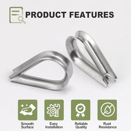 M3 Wire Rope Thimble, 304 Stainless Steel Thimble for 3/32-1/8 Inch Diameter Wire Rope, 4 Pieces - size: M3