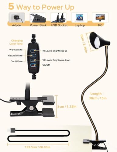 Clip on Light LED Reading Light for Books in Bed, Eye Care Reading Lamp - color: Black