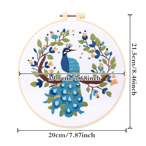 Embroidery Kit for Beginners, Needlepoint Kits for Adults with Peacock Stamped Pattern Hand Crafts, Adults Starter Cross Stitch Kit DIY Needlepoint with Hoop, Needles Stamped Patterns DIY Supplies - color: Peacock