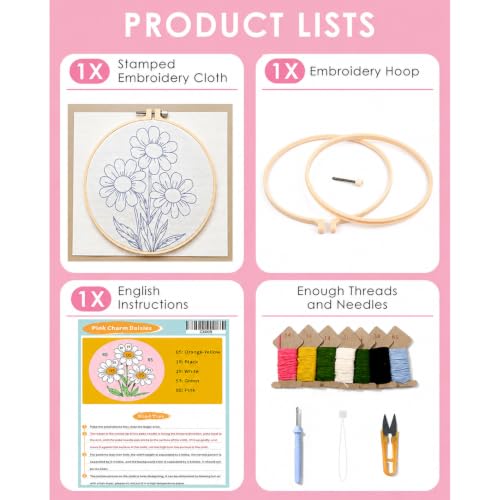 Punch Needle Kit for Beginners Adults-Flower Daisy,with Video Tutorial - color: Punch Needle kit with-1105-2