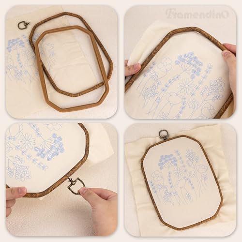 Framendino, 3 Pack Imitated Wood Embroidery Hoop Frame Cross Stitch Hoops Rectangle for Display Sewing Craft Hanging - size: 10" x 7"