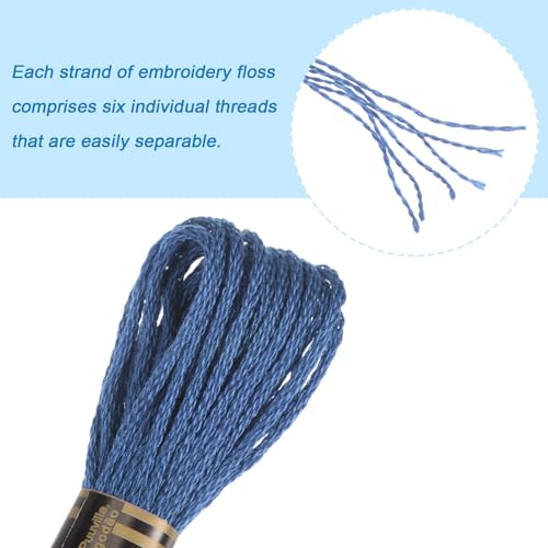 HARFINGTON 12 Skeins Embroidery Floss 8m Each Egyptian Long Fiber Cotton Cross Stitch Thread 26S/2x6 for Embroidery Projects Bracelet, Dark Blue - color: Dark Blue