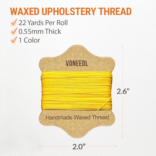 Upholstery Repair Kit: Waxed Sewing Thread (Yellow Color) & Heavy Duty Needles (11 PCS) for Leather, Canvas & Quilting Thread - color: Yellow