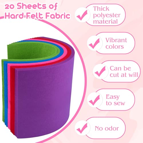 NEBURORA 20 Pcs 2mm Thick Stiff Felt Sheets for Crafts Sewing(Dark Colors) - color: Red,hot Pink,purple,green,royal Blue
