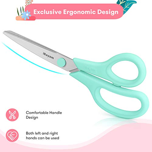 iBayam 8.5" All Purpose Yellow Pink Teal Scissors for School Office Teacher - color: Yellow, Pink, Green, size: 3-Pack