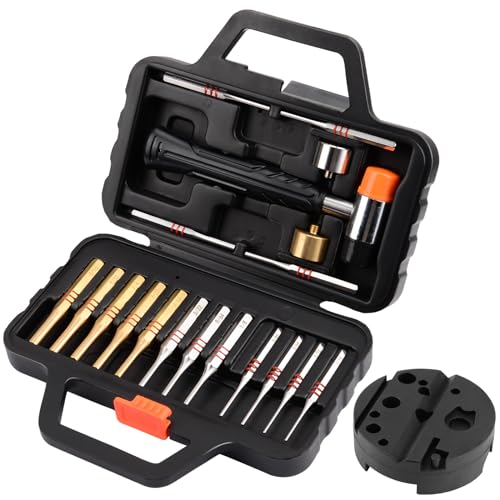 Pridefend Punch Set,Brass Punch Set and Roll Pin Punch Set Made of Solid Material Including Steel Pin Punch Set and Bench Block, Hammer with Detachable Heads,Punch Set with Portable Storage Case - style: Brass Pin Punch Set
