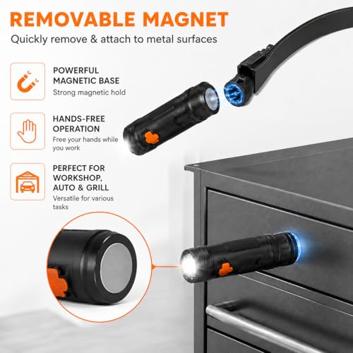 Rechargeable LED Neck Light, 2-in-1 Hands-Free Work Light with Detachable Magnetic Flashlights, 2 Light Modes, Flexible Neck Lamp for Car Repair, Mechanics, Grilling, Reading