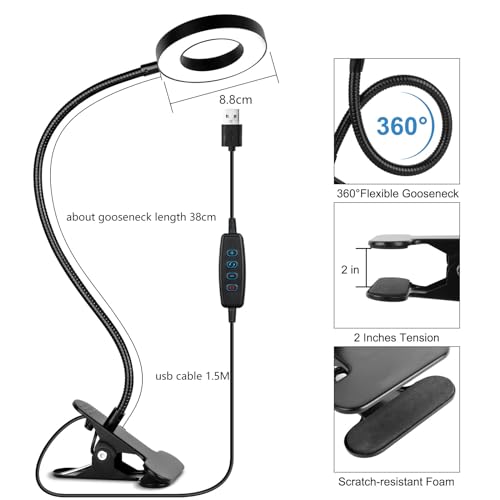 Woputne Desk Lamps Clip on Reading Light for Bed Home Office Craft (Black) - size: Black-1 Piece-Standard-With Adapter