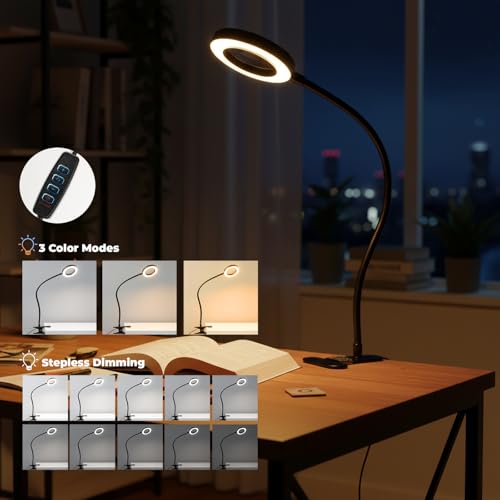 LALISU Clip on Lamp, 5X Magnifying Glass with Light LED Desk Clip Lamps - color: Black with magnifying