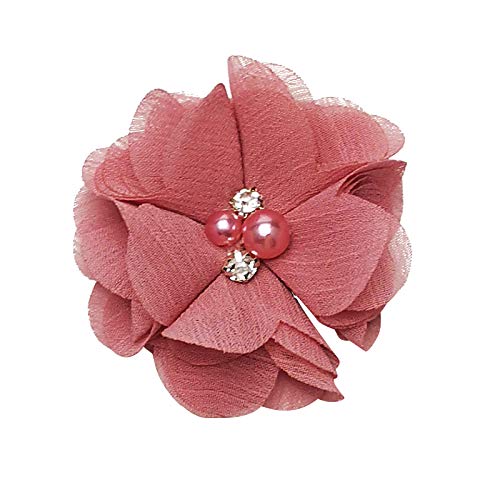 Chenkou Craft Pac.k of 12pcs Chiffon Flowers Ribbon Bows W/Beads 2-3/8" (60mm) Appliques Wedding Decor Bulk Lots (Lt. Mauve) - color: Lt. Mauve