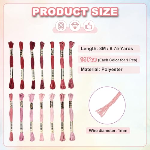 PATIKIL 14 Skeins Embroidery Floss Polyester Embroidery Garnet Gradient - color: Garnet Gradient