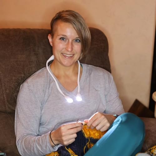 Lumos Knitting Light, Crafter Light Around Neck for Knitters and Crocheters, 3 Colors & Adjustable Brightness. Portable, Wearable, Rechargeable&Long Lasting (White) - color: White