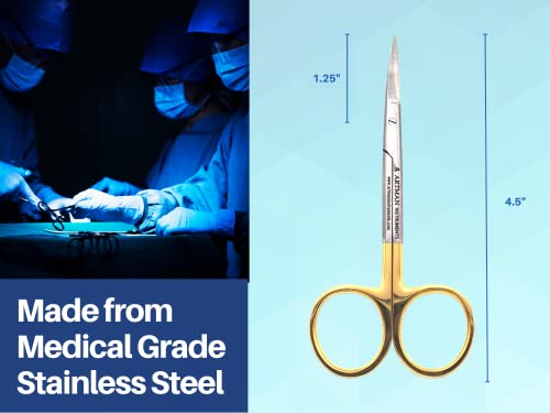 ARTMAN INSTRUMENTS Scissors 4.5 inch curved Iris Micro Dissecting Gold Plated handle Fine Point Dental Surgical Gum Scissors