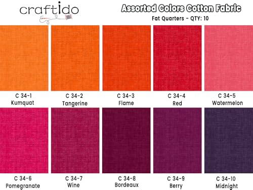 Craftido - 11 Options Solids with Tweed Tonals - Assorted Color Cotton Quilting Fabric Bundles 10pcs Fat Quarters 18"x21" - Medium Weight 5.2oz - for Quilting, Sewing and Crafts - Different Reds - color: Different Reds