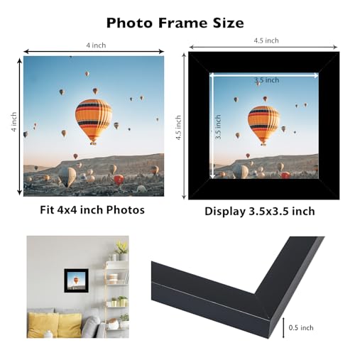 JCJMY 4x4 Picture Frame Black for Wall Hanging or Tabletop, Wall Mounting Horizontally or Vertically, 4 x 4 Wall Gallery Poster Photo Frame with Shatter Resistant Plexiglass, Black - color: Black, size: 4x4 inch