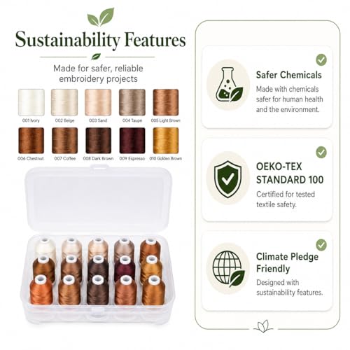 Simthread 15-Color Polyester Machine Embroidery Thread Set, Brown Series - color: 15C-Brown-Box