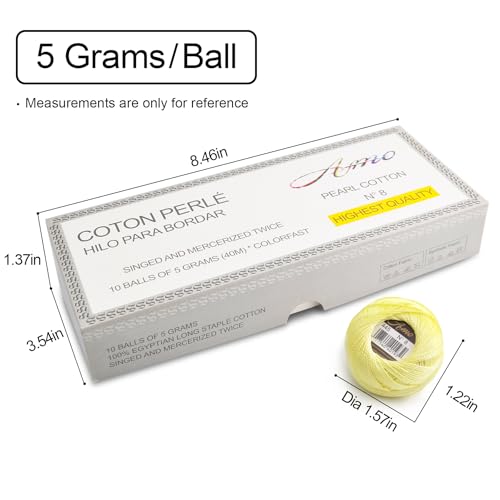 Size 8 Double Mercerized Egyptian Long Staple Cotton Pearl Thread Ball 5 Grams Black Embroidery Thread 10 Balls per Box for Crochet Hardanger Cross Stitch Hand Embroidery - color: Black