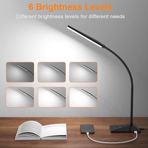 Vansuny Eye-Caring LED Desk Lamp, Reading Light with USB Charging Port - color: Black USB Charger