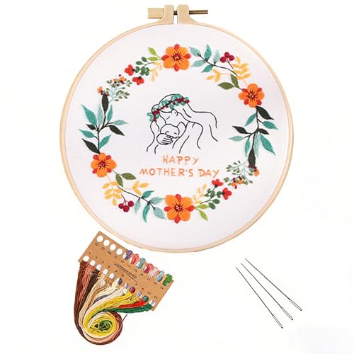 BoAn DIY Floral Embroidery Kit for Adults, Handmade Craft with Hoop - color: muqinjie-4
