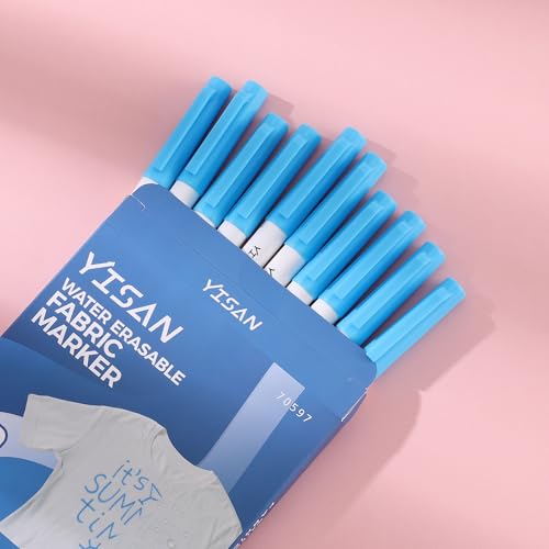 YISAN Washable Fabric Markers, Erasable Blue, 10 Pack