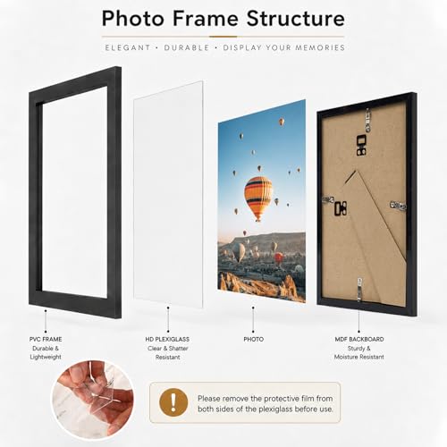JCJMY 5.5x8.5 Picture Frame Black for Wall Hanging or Tabletop, Wall Mounting Horizontally or Vertically, 5.5 x 8.5 Wall Gallery Poster Photo Frame with Shatter Resistant Plexiglass, Black - color: Black, size: 5.5x8.5 inch