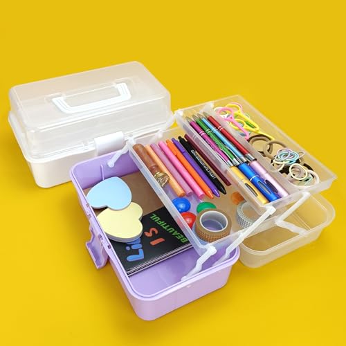 10Inch Tackle Box Organizer and Storage,Three-Layer Sewing Box With 2 Trays - color: Purple