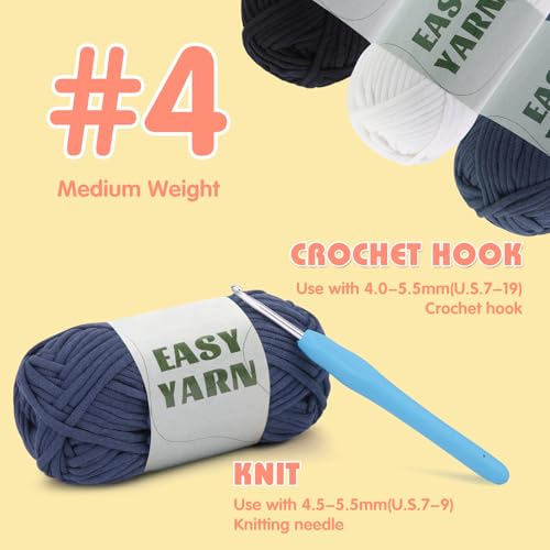 UzecPk 4 * 50g/1.76oz Beginner Yarn, 4 * 87yds Beginner Crochet Yarn - color: Dark Blue+Light Gray+Dark Gray+Black